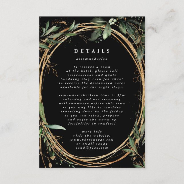 Black Gold Circle Frame Boho Botanical Eucalyptus Enclosure Card (Front)