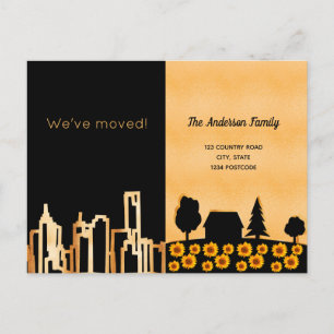 Black gold city country we moved announcement postcard