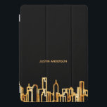 Black gold city skyline business real estate iPad pro cover<br><div class="desc">A black background,  with a faux gold city skyline as decor. Template for your name,  slogan,  motto or a text. Golden letters
  
Perfect for real estate agents!

This case is also available in our store with a business,  company logo.</div>