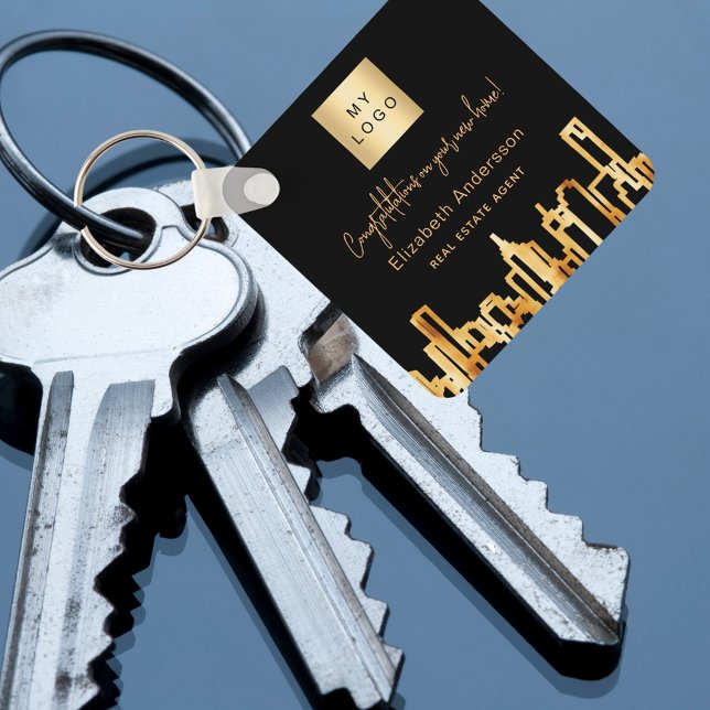Black gold city skyline real estate agent logo key ring (Creator Uploaded)