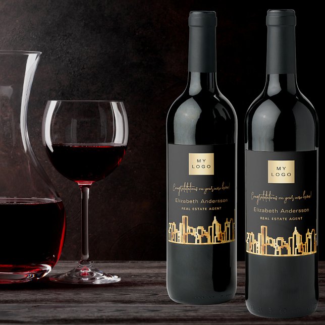 Black gold city skyline real estate agent logo wine label (Creator Uploaded)