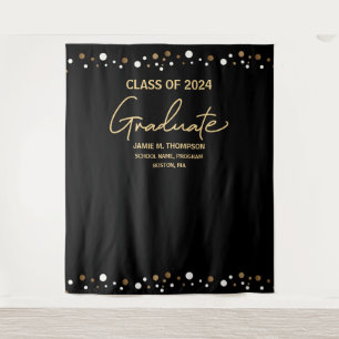 Black Gold Class of 2024 backdrop graduation Tapestry