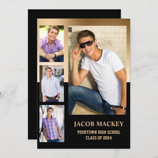 Black Gold Class of 2024 High School Photo  Announcement (Front/Back)