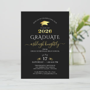 Black Gold Class of 2026 Graduation Invitation