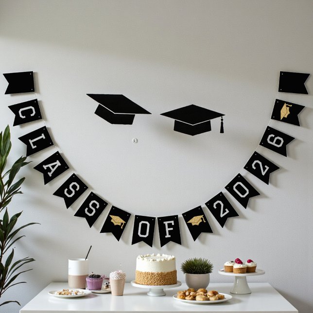 Black & Gold Class Of 2026 Graduation Party Bunting (Creator Uploaded)
