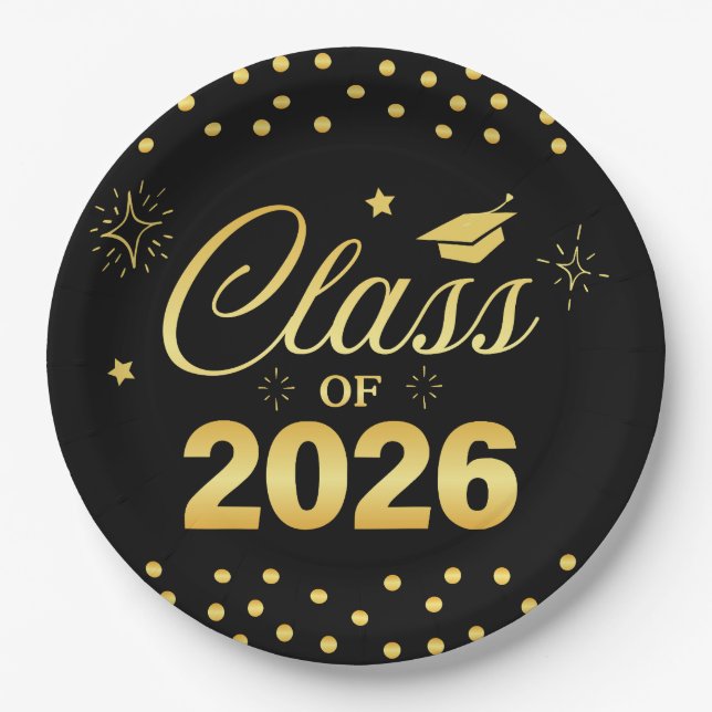 Black Gold Class of 2026 Graduation Plates (Front)