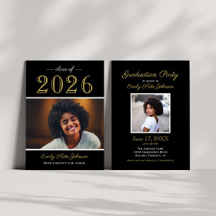 Black Gold Class of 2026 Photo Graduation Party Invitation