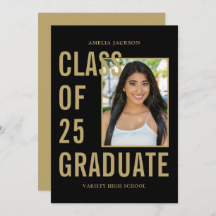 Black & Gold Class Of 25 Photo & Bio Graduation Announcement