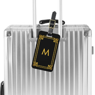 Black gold classic art deco luggage tag