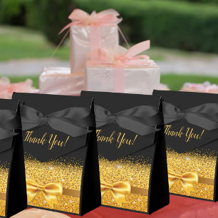 Black gold classic bow elegant thank you birthday favour box