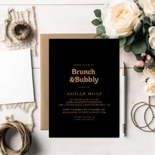 Black Gold Classic Brunch and Bubbly Bridal Shower Invitation