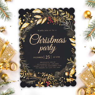 Black Gold Classic Elegant Christmas Holiday Party Invitation