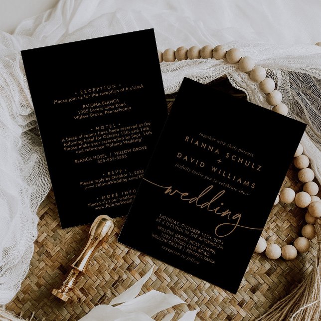  Black Gold Classic Front & Back Wedding Invitation (Creator Uploaded)