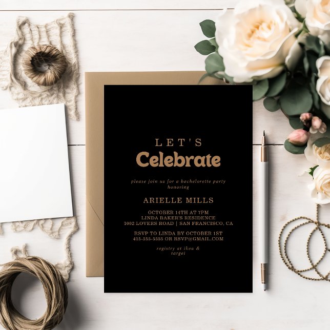 Black Gold Classic Minimal Let's Celebrate Party Invitation (Creator Uploaded)