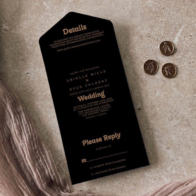 Black Gold Classic Minimal Wedding     All In One Invitation (Creator Uploaded)