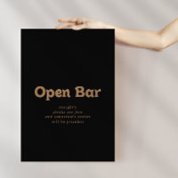 Black Gold Classic Minimal Wedding Open Bar Sign