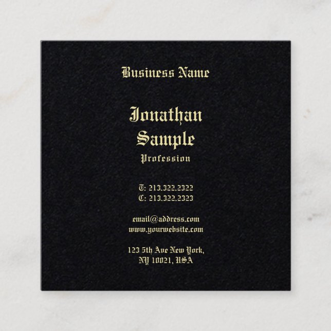 Black Gold Classic Old English Font Sophisticated Square Business Card (Front)