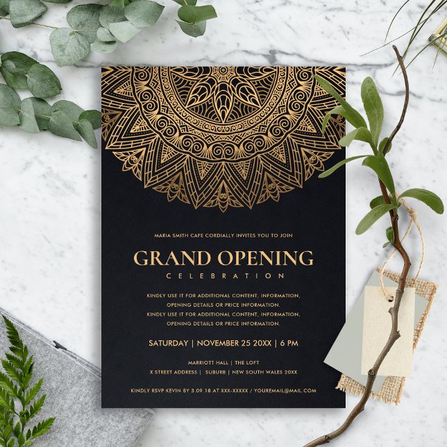 BLACK GOLD CLASSIC ORNATE MANDALA GRAND OPENING INVITATION (Creator Uploaded)
