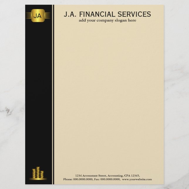 Black Gold Coins Custom Accounting Letterhead (Front)