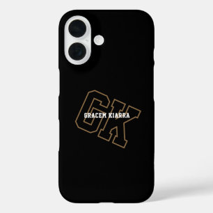 Black Gold College Varsity Monogram Initials iPhone 16 Case