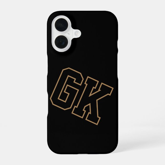 Black Gold College Varsity Monogram Initials iPhone 16 Case (Back)