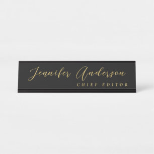Black Gold Colors Professional Trendy Modern Plain Desk Name Plate