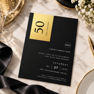 Black Gold Colour Block Business Anniversary Party Invitation