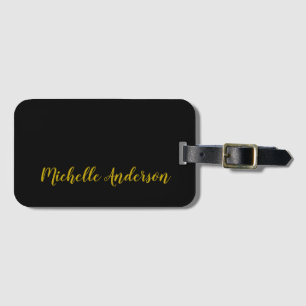 Black & Gold Colour Modern Minimalist Name Luggage Tag