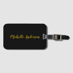 Black & Gold Colour Modern Minimalist Name Luggage Tag