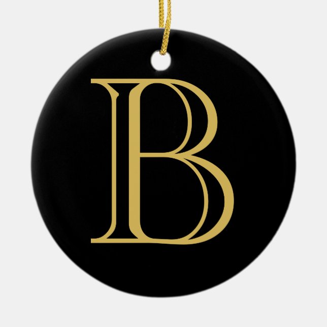 Black Gold Colour Monogram Professional Calligraph Ceramic Tree Decoration (Front)