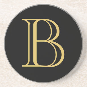 Black Gold Colour Monogram Professional Calligraph Coaster