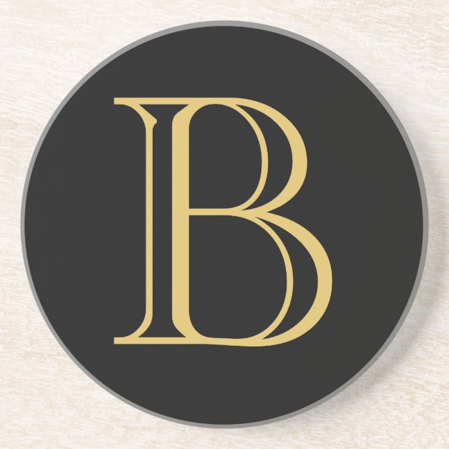Black Gold Colour Monogram Professional Calligraph Coaster (Front)