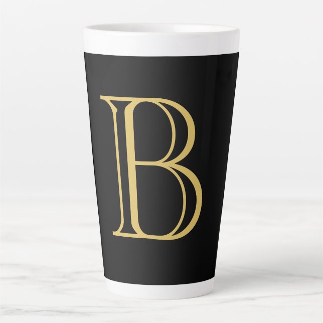 Black Gold Colour Monogram Professional Calligraph Latte Mug (Front)