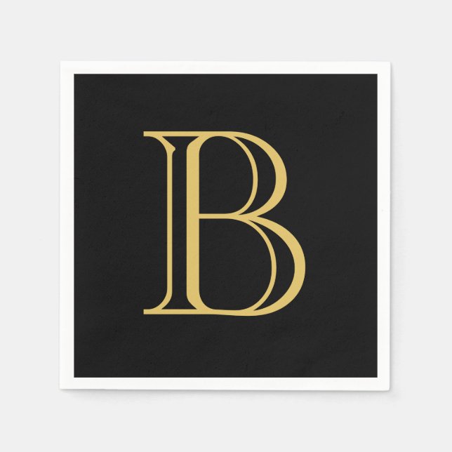 Black Gold Colour Monogram Professional Calligraph Napkin (Front)