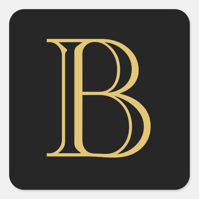 Black Gold Colour Monogram Professional Calligraph Square Sticker (Front)