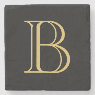 Black Gold Colour Monogram Professional Calligraph Stone Coaster