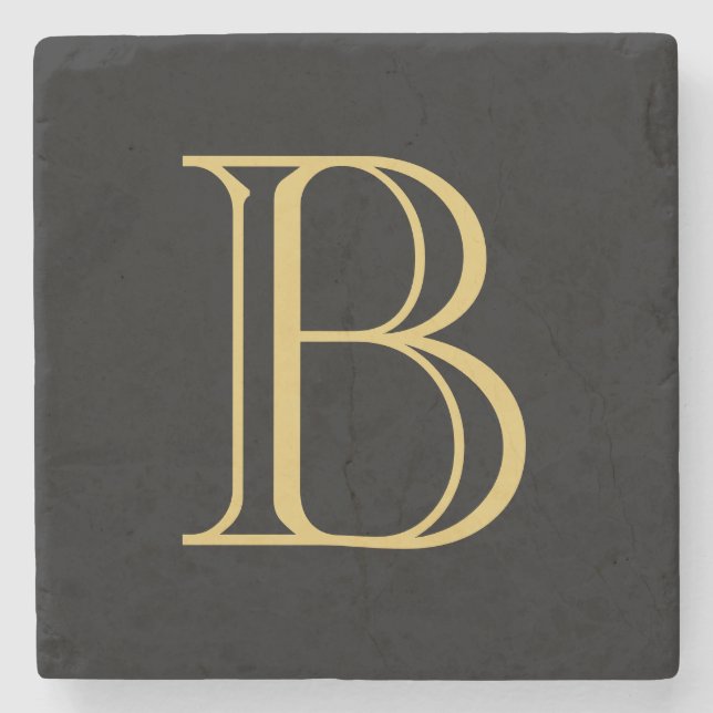 Black Gold Colour Monogram Professional Calligraph Stone Coaster (Front)