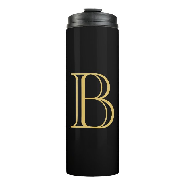 Black Gold Colour Monogram Professional Calligraph Thermal Tumbler (Front)