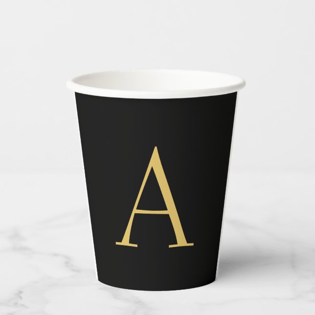 Black Gold Colour Monogram Professional Paper Cups (Front)