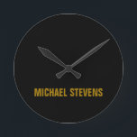 Black Gold Colour Professional Add Name Round Clock<br><div class="desc">This template is ideal for those who want a stylish, simple yet striking design.</div>