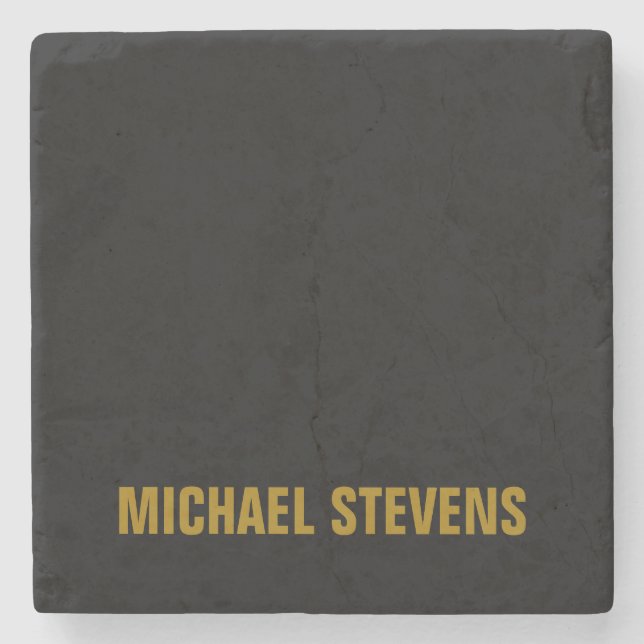 Black Gold Colour Professional Add Name Stone Coaster (Front)