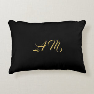 Black Gold Colours Monogram Initial Calligraphy Decorative Cushion