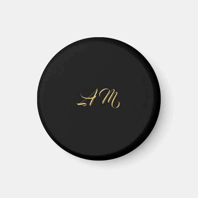 Black Gold Colours Monogram Initial Calligraphy Magnet (Front)
