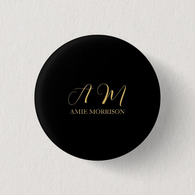 Black Gold Colours Monogram Initial Letter Name 3 Cm Round Badge (Front)
