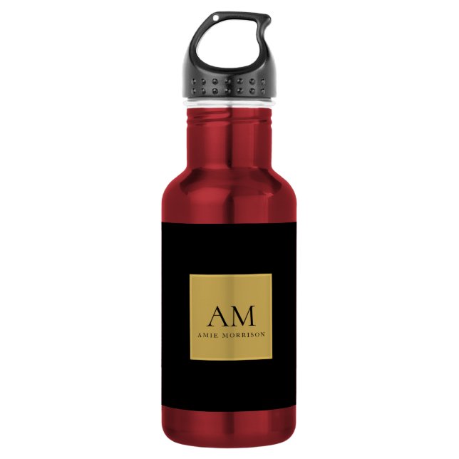Black Gold Colours Monogram Initial Letter Name 532 Ml Water Bottle (Front)