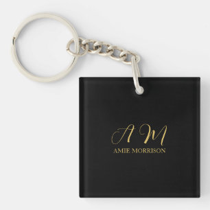 Black Gold Colours Monogram Initial Letter Name Key Ring