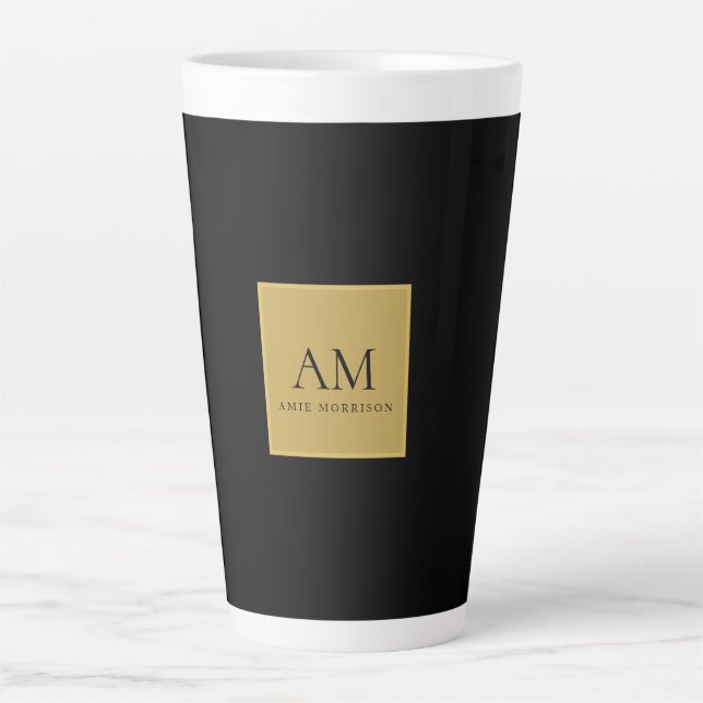 Black Gold Colours Monogram Initial Letter Name Latte Mug (Front)