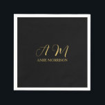 Black Gold Colours Monogram Initial Letter Name Napkin<br><div class="desc">Represent yourself with this modern,  elegant design. This template can be customised to meet all professional occupations.</div>