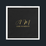 Black Gold Colours Monogram Initial Letter Name Napkin<br><div class="desc">Represent yourself with this modern,  elegant design. This template can be customised to meet all professional occupations.</div>