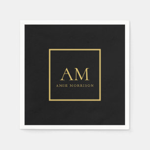Black Gold Colours Monogram Initial Letter Name Napkin